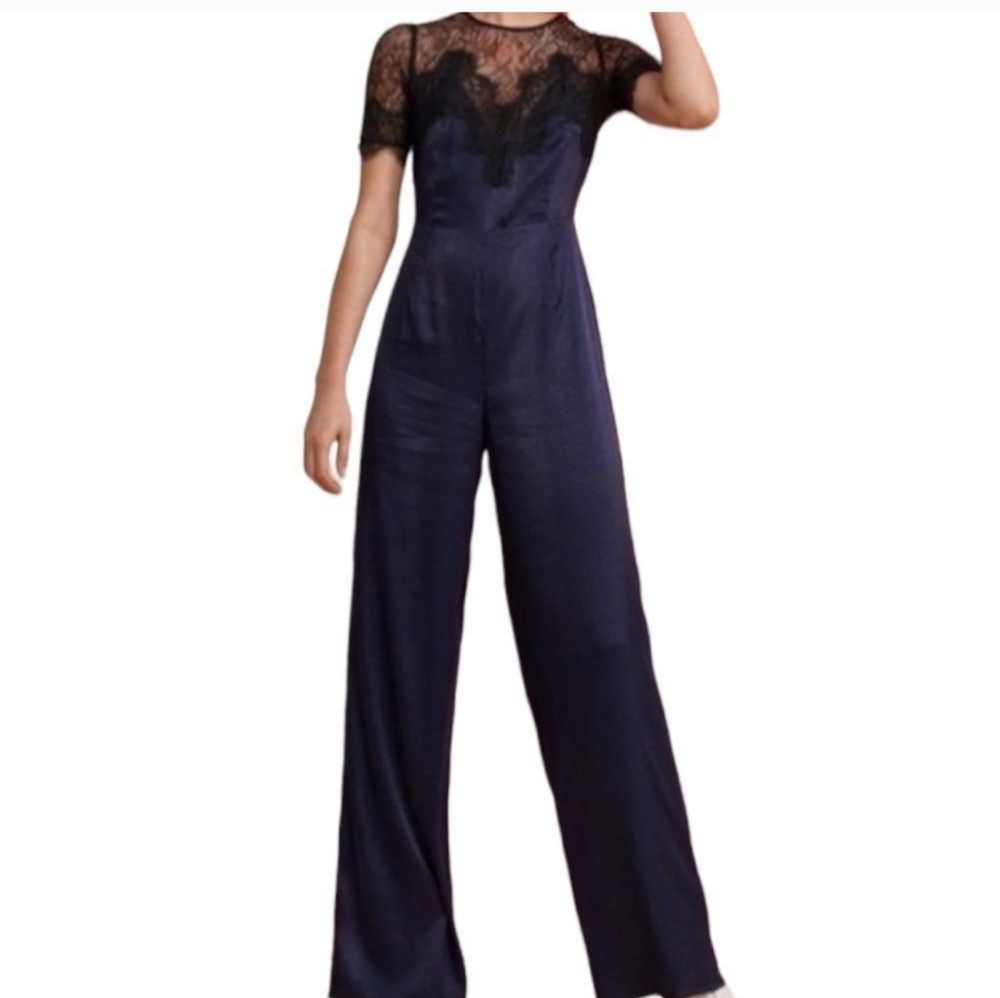 Foxiedox Wide Leg Jumpsuit Lace Detail Top & Sleeves